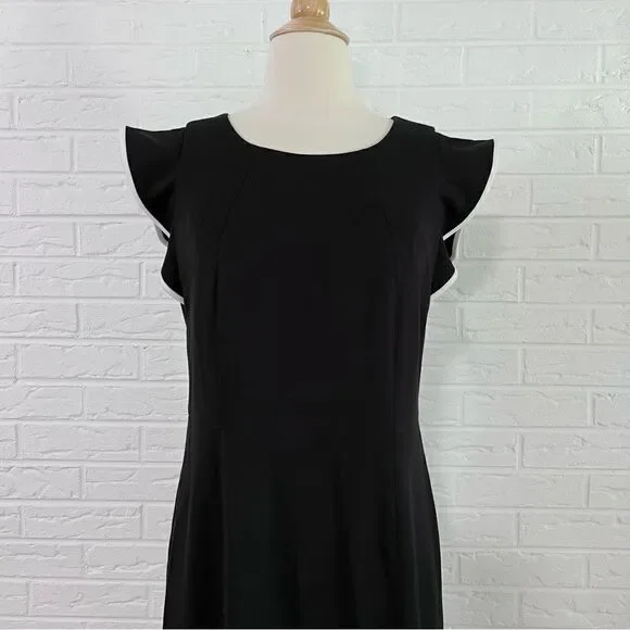Talbots Black Dress with White Ruffle Trim Cap Sleeve Size 8 Petite - Picture 2 of 6